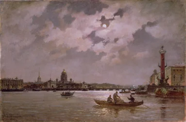 Näkymä Nevalle ja Admiralteiskajan rantakadulle kuunvalossa, 1882